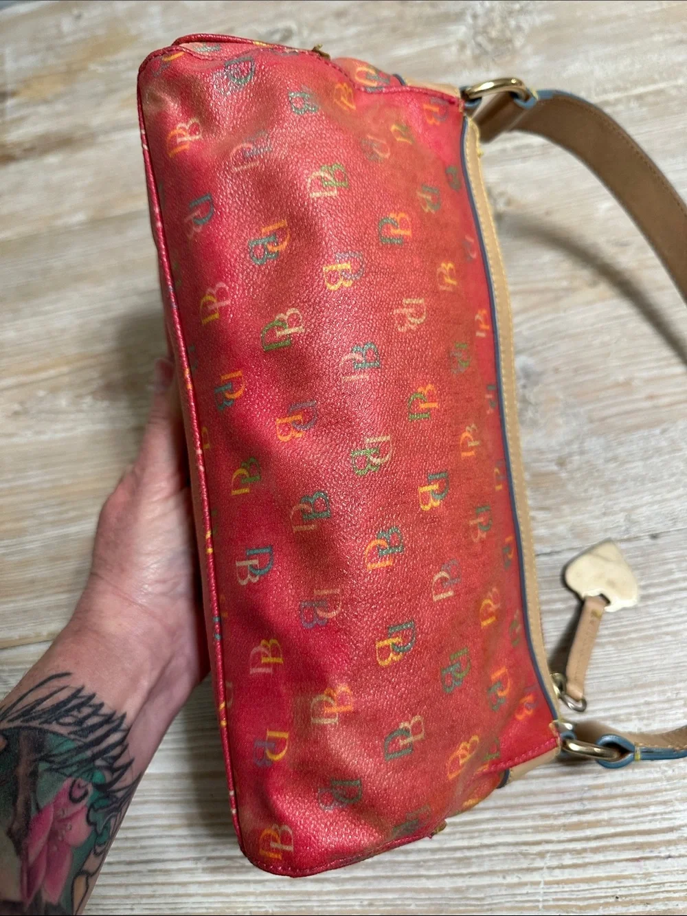 Vintage Dooney and Bourke Y2K Pink Rainbow Monogram Purse Coated Canvas - Picture 14 of 15